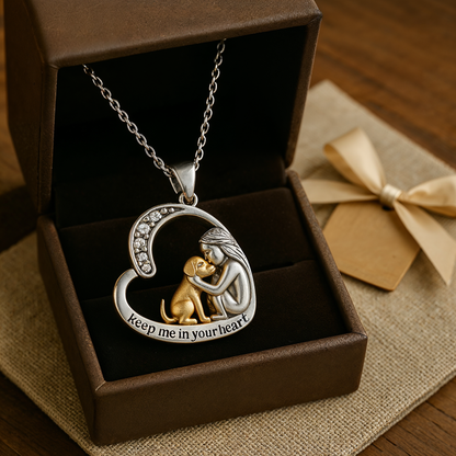 Zilveren ketting met hartje met hond en zirkonia steentjes
