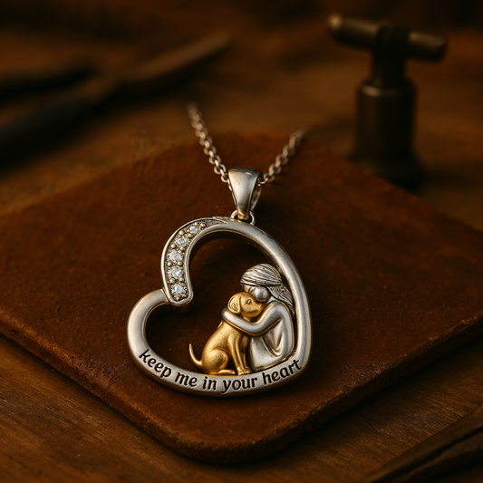Zilveren ketting met hartje met hond en zirkonia steentjes